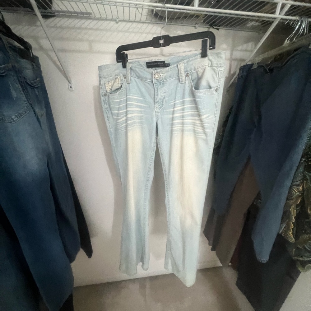 Blue Straight Leg Jeans with Faded Denim